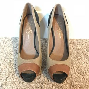 Jessica Simpson Leather Platform Open Toe Pump 8.5